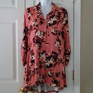 New Directions floral print button down hi low tunic blouse  Sz M NWOT